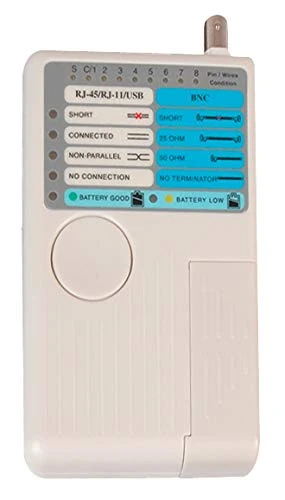 MERCURY RJ11, RJ45, USB & BNC Network Cable Tester – Detachable Remote, LED Continuity Display, Case Included, 9V Battery Powered (509.993UK / TST-C1)