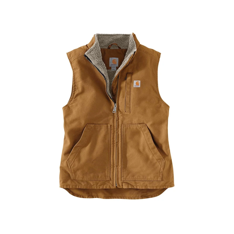Carhartt Women's Loose Fit Washed Duck Sherpa-Lined Mock Vest Work Utility Outerwear, Brown, S - Image 1