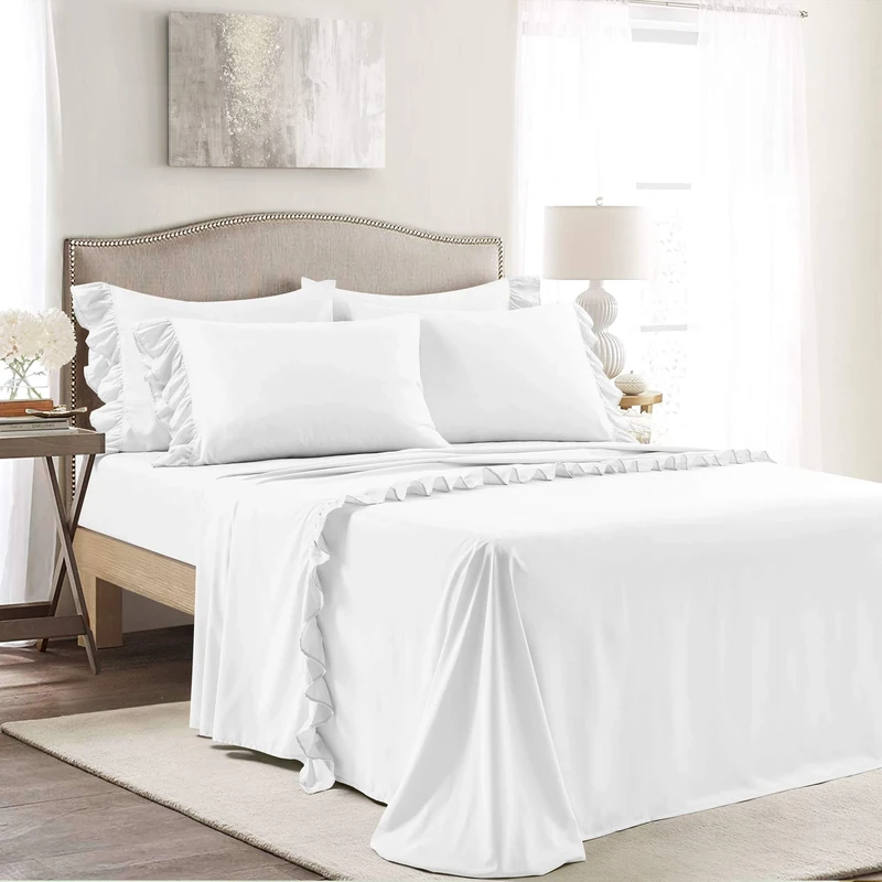 Lush Decor Reyna Ruffle Sheet Set White 6Pc Queen