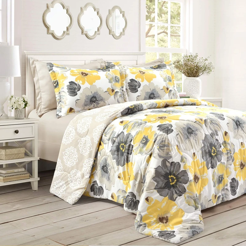 Lush Decor Leah, Polyester, Yellow & Gray, King