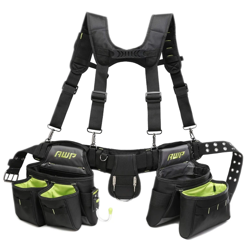 AWP Trapjaw General Construction Polyester Tool Rig | TrapJaw Tool Rig with Suspenders,Black, Green