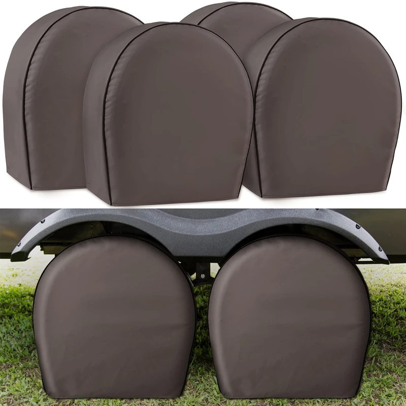 Leader Accessories 4-Pack Tire Covers Heavy Duty 600D Oxford Wheel Covers, Waterproof PVC Coating Tire Protectors for RV Trailer Camper Car Truck Jeep SUV Wheel, Dark Grey (Fits 32"-34.5")