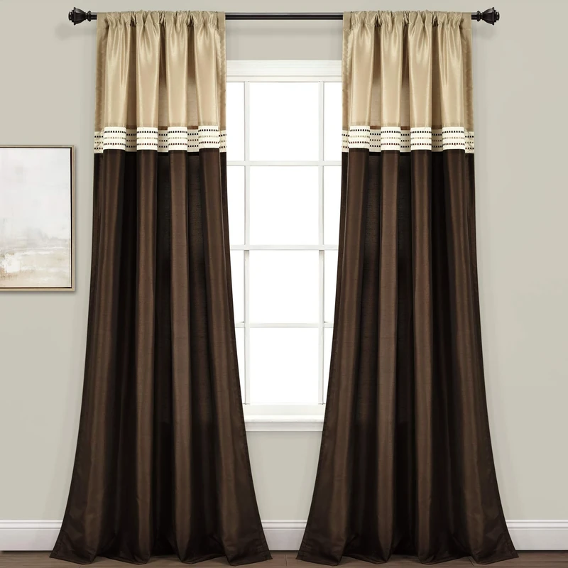 Lush Decor Terra Window Curtain Panel Pair, 84" L x 54" W, Beige & Brown