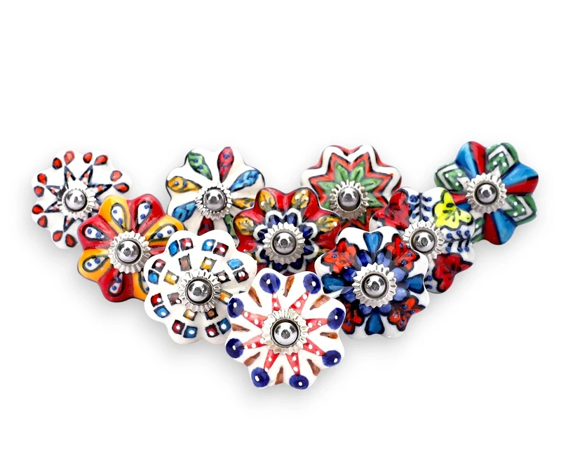 Ajuny Ceramic Pumpkin Knobs Set of 10 – Hand-Painted Multicolour Drawer Pulls & Cupboard Door Handles for Kitchen Cabinets, Bathroom, Dresser & Wardrobe – Decorative Dotted Pottery, Fixings Included