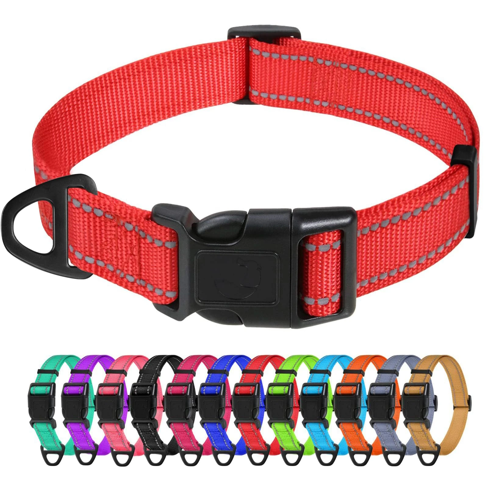 TagMe Reflective Nylon Dog Collars, Adjustable Classic Pet Collar with Quick Release Buckle for Small Dogs, Red, 2.0 cm Width