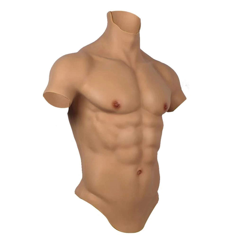 XSWL Male Silicon Chest Realistic Silicone Male Chest Half Body Suit for Cosplay Makeup Halloween Props Fake Muscle Male Shaper Stronger,White,L