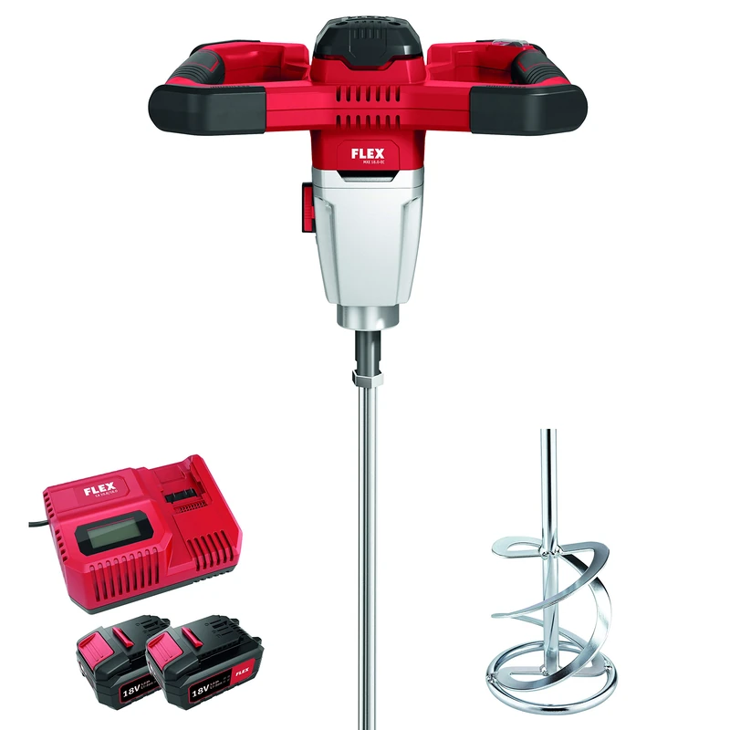 Flex Battery 2-Speed Stirrer MXE 18.0-EC/5.0 Set + WR2 120 (with 2 Batteries 5.0 Ah + Charger, brushless Motor, Tool Holder M14, max. Mixing Basket Diameter 120 mm) 495972 - Image 1