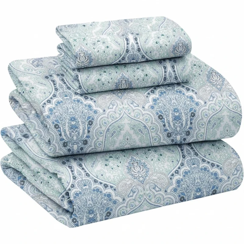 Briarwood Home® Printed Flannel Sheet Set, 100% Natural Cotton, Soft, Warm & Deep Pocket, Advanced Nano-Tech Making it Resistance to Pilling; Brushed 6 Times for Softness (Damask Navy, Full)