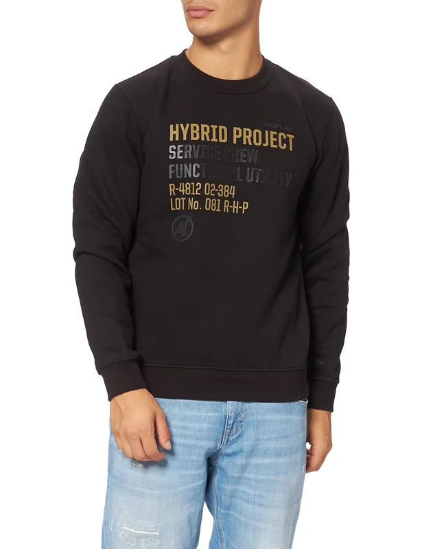 REPLAY Men's M3526 .000.22706 Sweatshirt, 098 Black, XS
