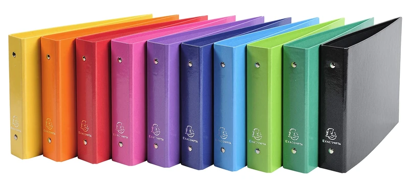 Exacompta - Ref. 829E - Box of 10 Iderama rolled files - 2 round rings diam 25 mm - spine 35 mm - external dimensions 16.5 x 24cm - file format 125x200 mm and 148x210 mm - assorted colors