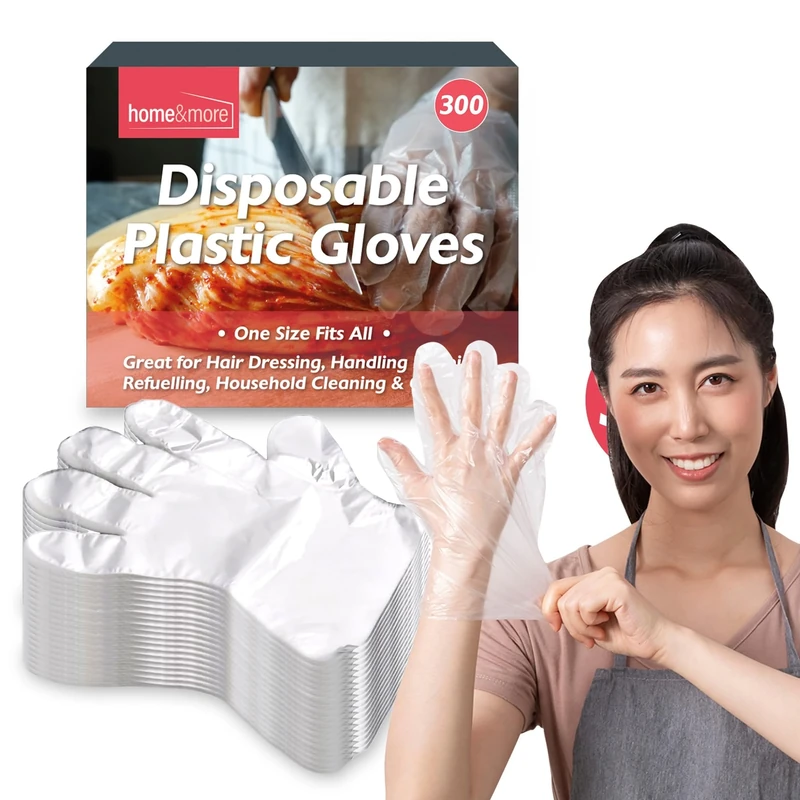SOL 300pk Disposable Plastic Gloves – One Size Fits All Clear Polythene Gloves for Food Preparation, Cleaning, Hair Dyeing, and Household Tasks – Lightweight and Easy to Use for Daily Needs