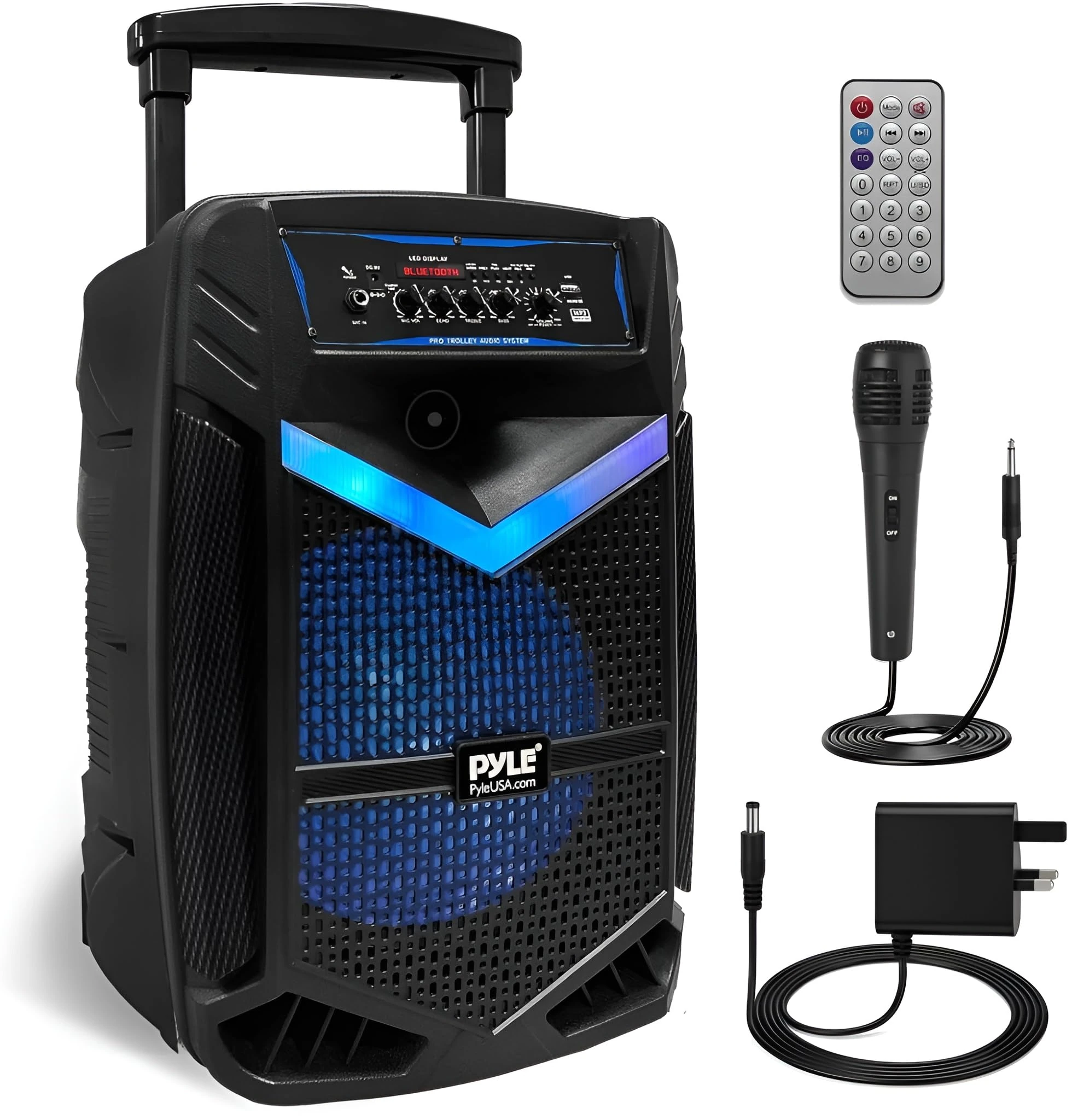 Pyle Portable Bluetooth Karaoke Machine, 1200W Rechargeable Speaker System with 38cm Subwoofer, Mic Input, Party Lights, USB SD Radio, Voice Amplifier, Singing Machine for Kids and Adults
