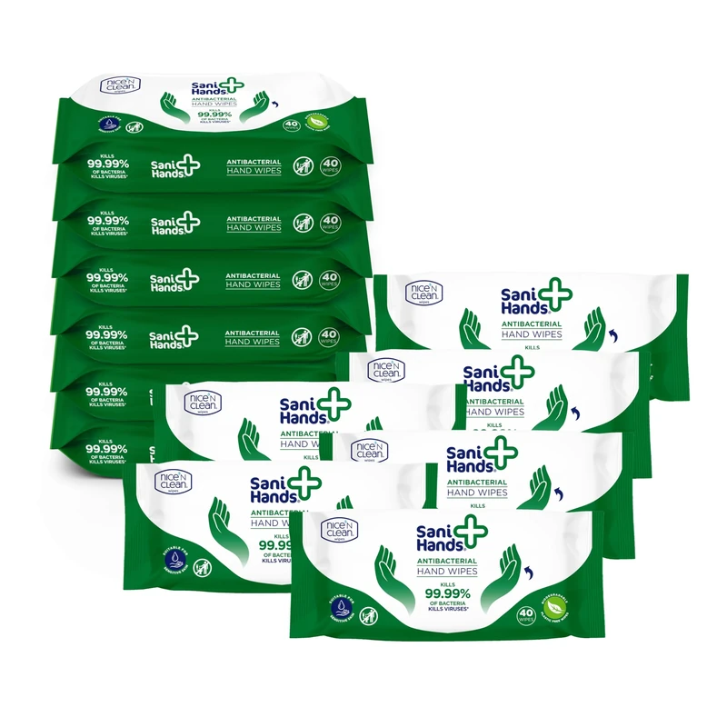 Sani Hands - Anti-bacterial Hand Wipes - Dermatologically Tested, Non-Sticky Biodegradable Wet Wipes - 12x40 Wipes (480 Wipes)