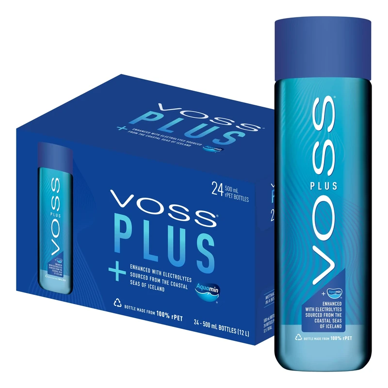 Voss Water, VOSS UK Plus, Artesian Still Water with Aquamin, Minerals and Electrolytes, Bulk pack of 24 x 500 ml
