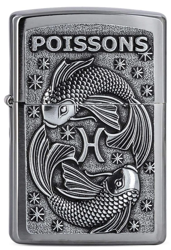 Zippo Storm Lighter, Zodiac - Poissons, Brushed Chrome, Emblem, Refillable, Reusable, Windproof Design, Gift Box, Made in the USA - Image 1