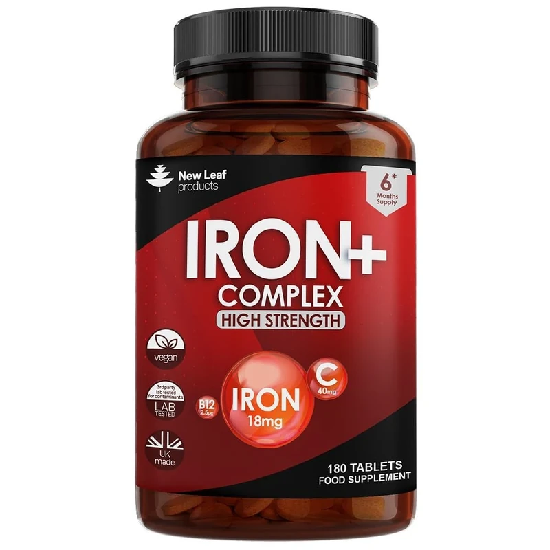 Gentle Iron Tablets Complex -Enriched with B12 & Vitamin C - Iron Supplements for Woman and Men - Ferrous Fumarate Energy Tablets Reduction in Tiredness and Fatigue (6 Months Supply) High Strength