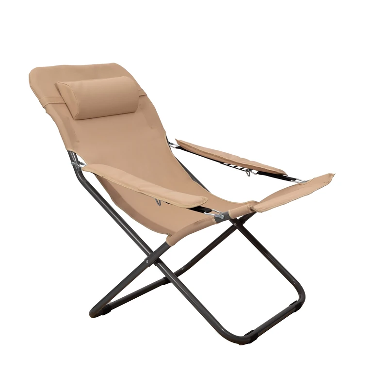 Homecall Folding Camping Chair with 2 x 1 Textilene and Adjustable Backrest - Beige