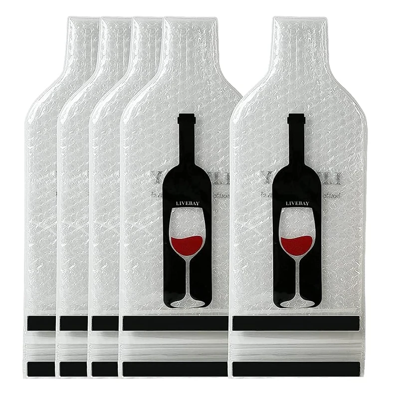 LIVEBAY 5 Pack Reusable Wine Bag for Travel Wine Bottle Protector Sleeve for Airplane Car Cruise Protection Luggage Leak-Proof
