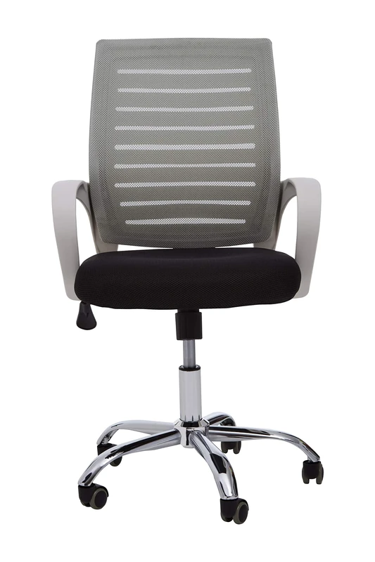 Premier Housewares Home Office Chair with Black Armrest, Comfy Desk Chairs, Grey/Black - w60 x d57 x h100cm