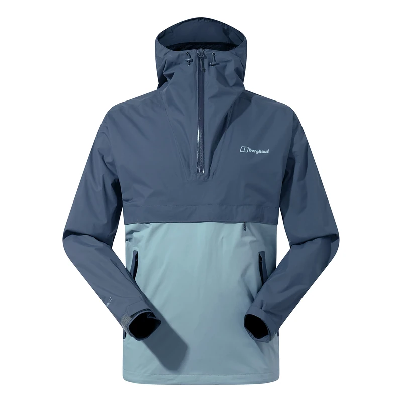 Berghaus Men's Vestment Smock Half Zip Waterproof Shell Jacket | Durable | Breathable | Rain Coat, Grey Pinstripe/Monument