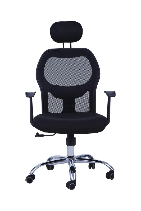 Premier Housewares Home Office Chair with Black Armrest, Comfy Desk Chairs, Black - w62 x d73 x h123cm