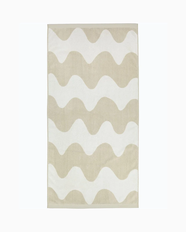 Marimekko Lokki Terry Cotton Bath Towel (Beige) – Waves Patterned Bath Towels – 59 in x 28 in