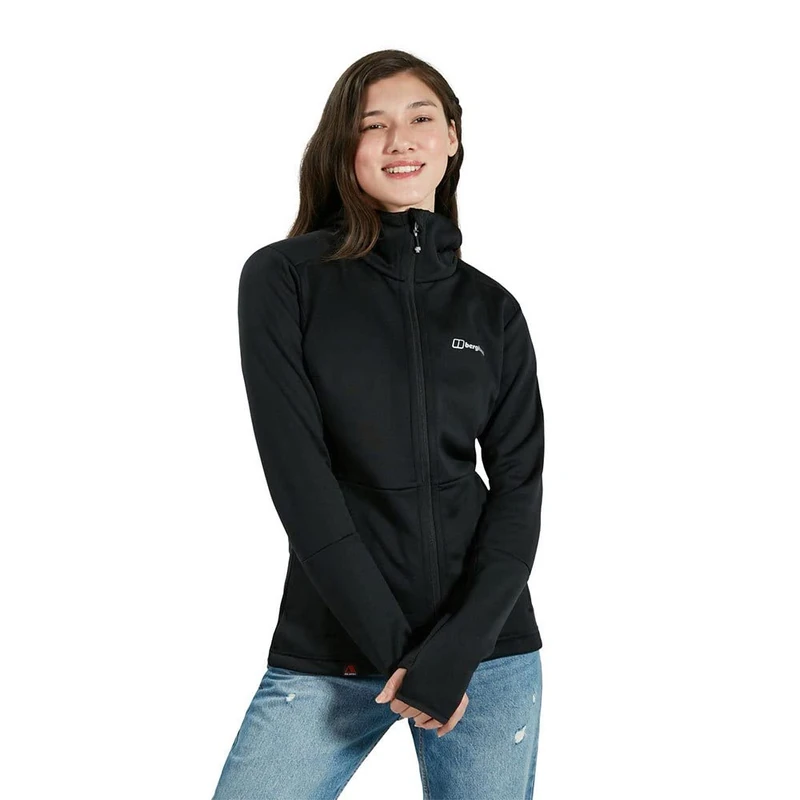 Berghaus Women's Fourier Hooded Polartech Powerstetch Fleece Jacket, Jet Black, 18 - Image 1