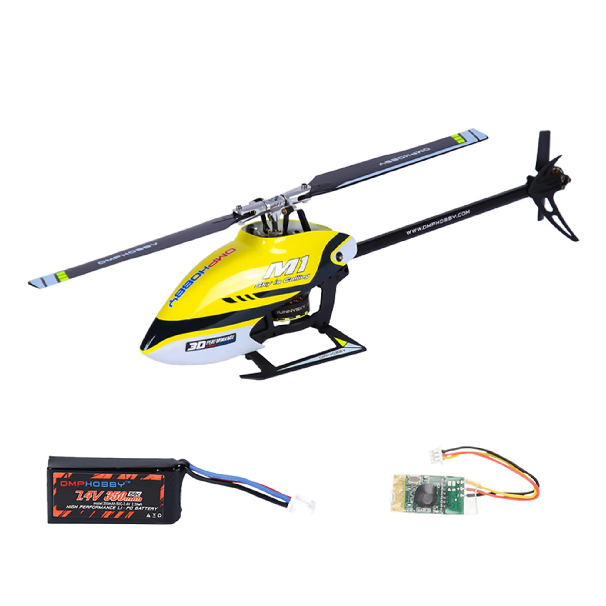 OMPHOBBY M1 V1 RC Helicopter for Adults - Relaunched High-Performance 3D Remote Control Helicopters, SFHSS/DSM/S-BUS Compatible Mini Drone with Dual Brushless Motors BNF No Controller Yellow