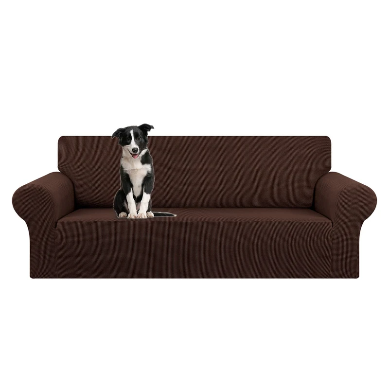 KEKUOU Stretch Oversized Sofa Slipcover 1 Piece Couch Sofa Cover (94"-110") Furniture Protector 4 Seater Sofa with Elastic Bottom for Kids,Pet.Jacquard Checked Pattern Fabric(X Large,Chocolate)