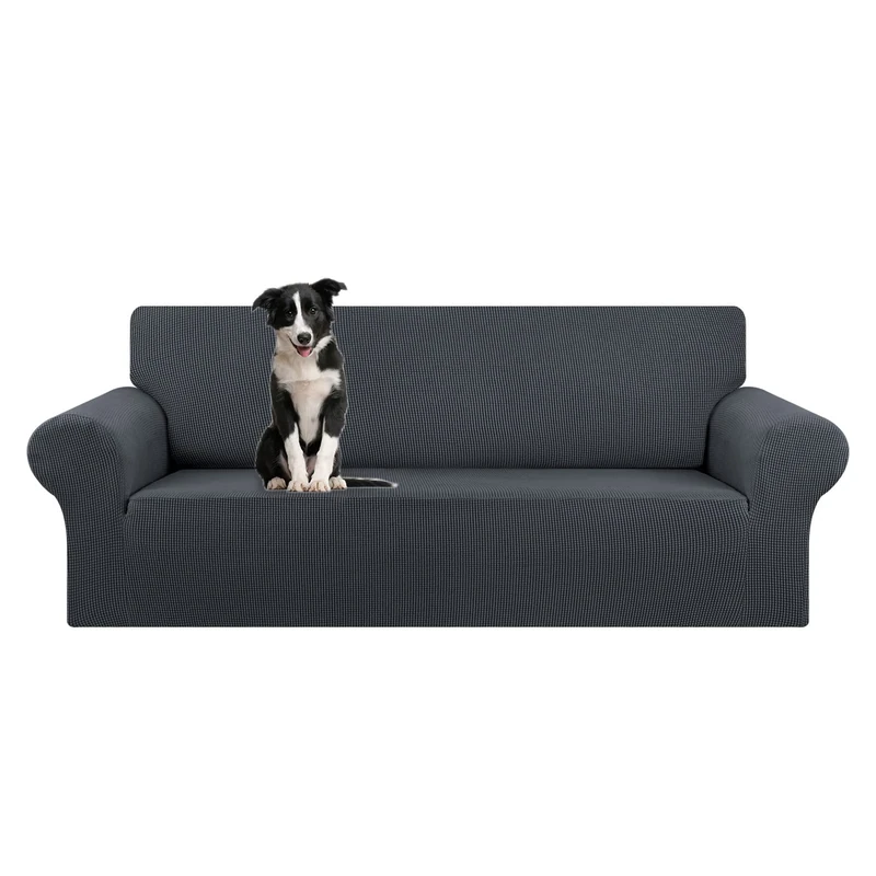 KEKUOU Stretch Oversized Sofa Slipcover 1 Piece Couch Sofa Cover (94"-110") Furniture Protector 4 Seater Sofa with Elastic Bottom for Kids,Pet.Jacquard Checked Pattern Fabric(X Large,Charcoal)