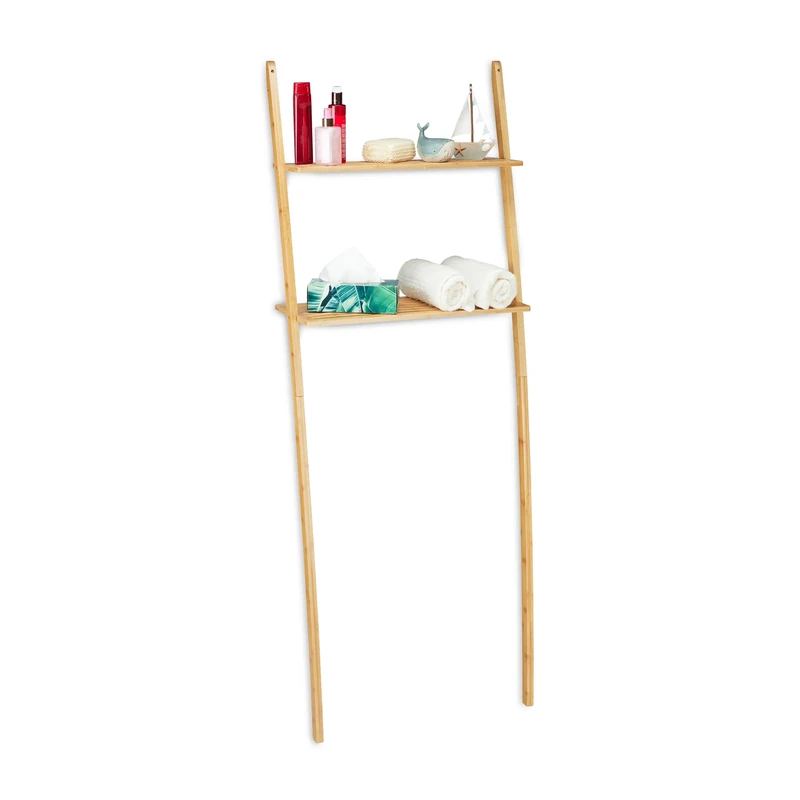 Relaxdays Bamboo Washing Machine Shelf, 2 Shelves, Bathroom Over Shelf, HWD: 175 x 66 x 30 cm, Toilet Shelf, Natural