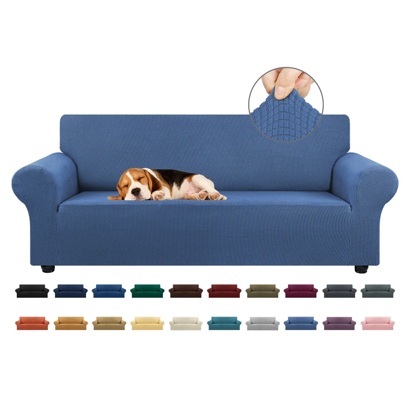 KEKUOU Stretch Sofa Cover Slipcover ，Couch Covers for 3 Cushion Couch Sofa (79"-94") Furniture Protector 3 Seater Sofa with Elastic Bottom for Kids,Dog, Jacquard Small Checked(Large,Riverside)