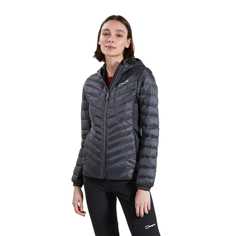 Berghaus Women's Tephra Stretch Reflect Down Jacket, Extra Warmth, Stylish Fit, Grey Pinstripe/Jet Black, 12