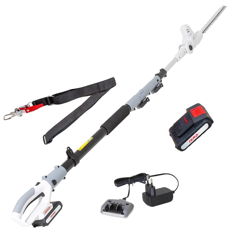 IKRA telescopic hedge trimmer ICPH 2040 incl. 20 V battery, battery charging station and shoulder strap