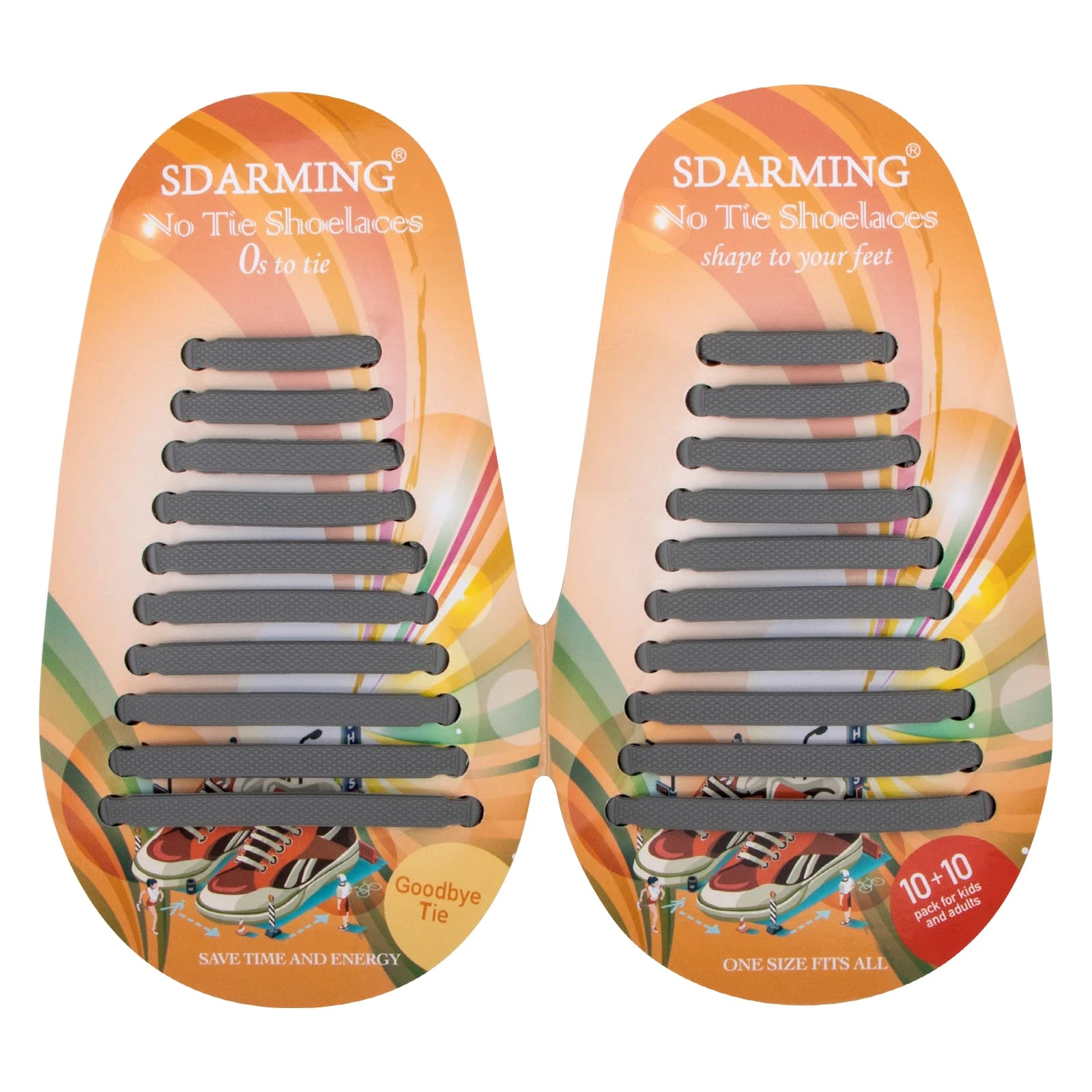 SDARMING No Tie Laces for Kids & Adults, Elastic Silicone Teless Running Shoe Laces (Gray)