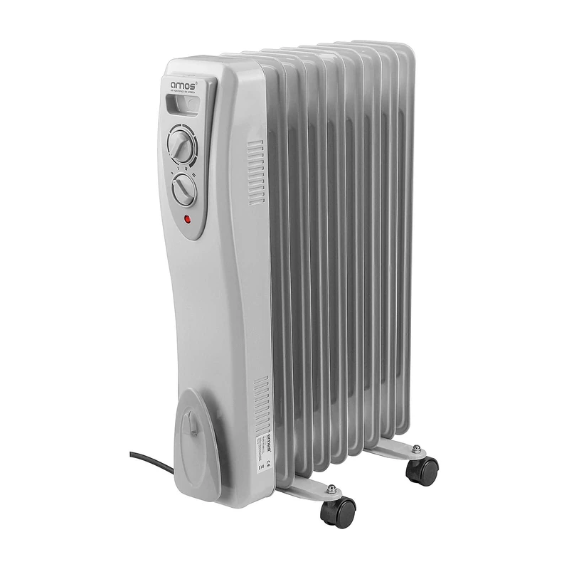 AMOS 2000W Electric Oil Filled Radiator Heater 9-Fin Portable Thermostat Heating Appliance with 3 Heat Settings, Safety Shut Off, and Power Indicator Light