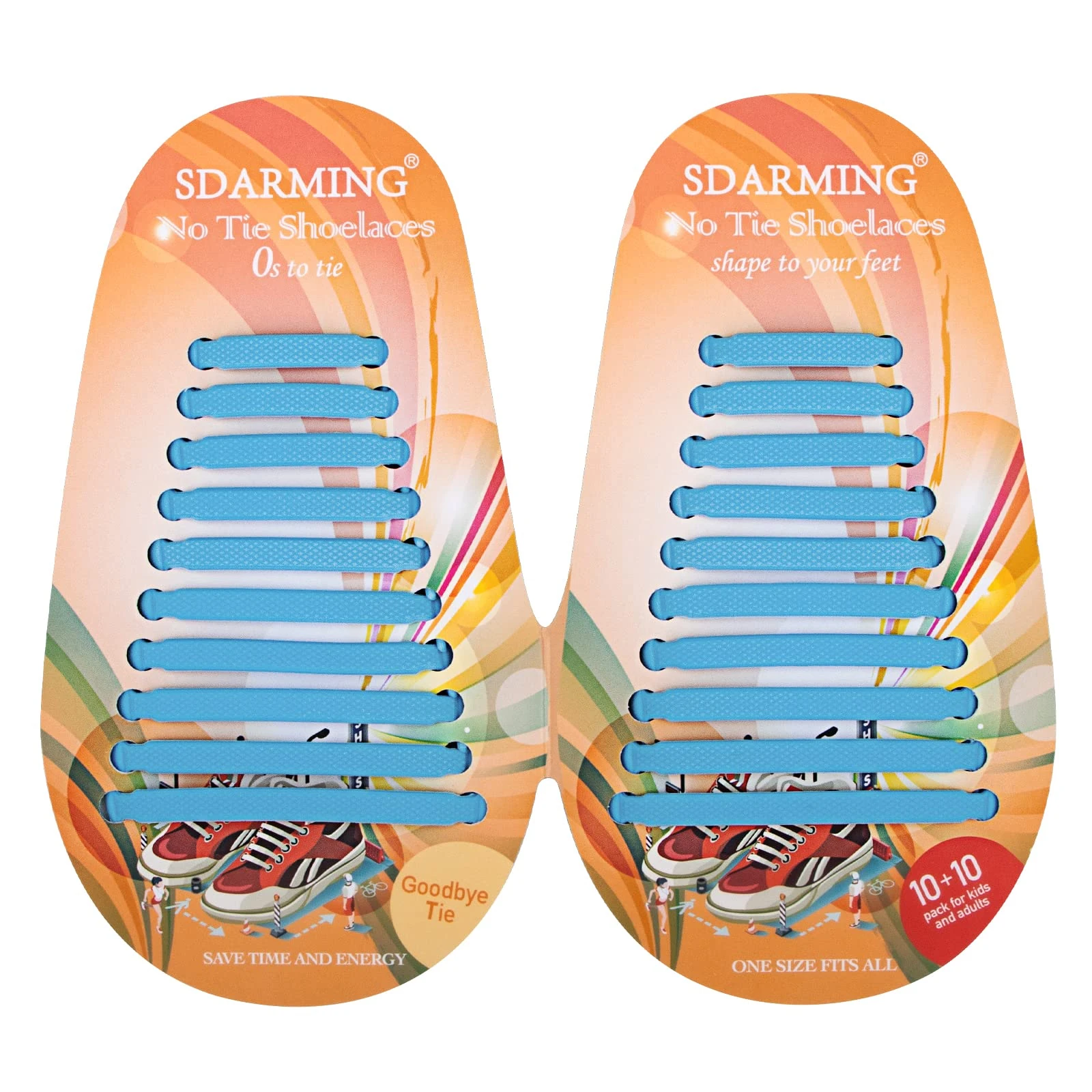 SDARMING No Tie Laces for Kids & Adults - Elastic Silicone, Waterproof Tieless Running Laces (Blue)