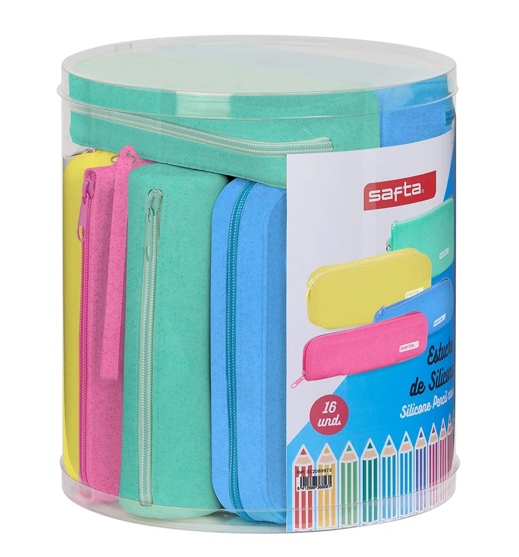 SAFTA Set of 16 Silicone Pencil Case Assorted, 270 x 230 mm