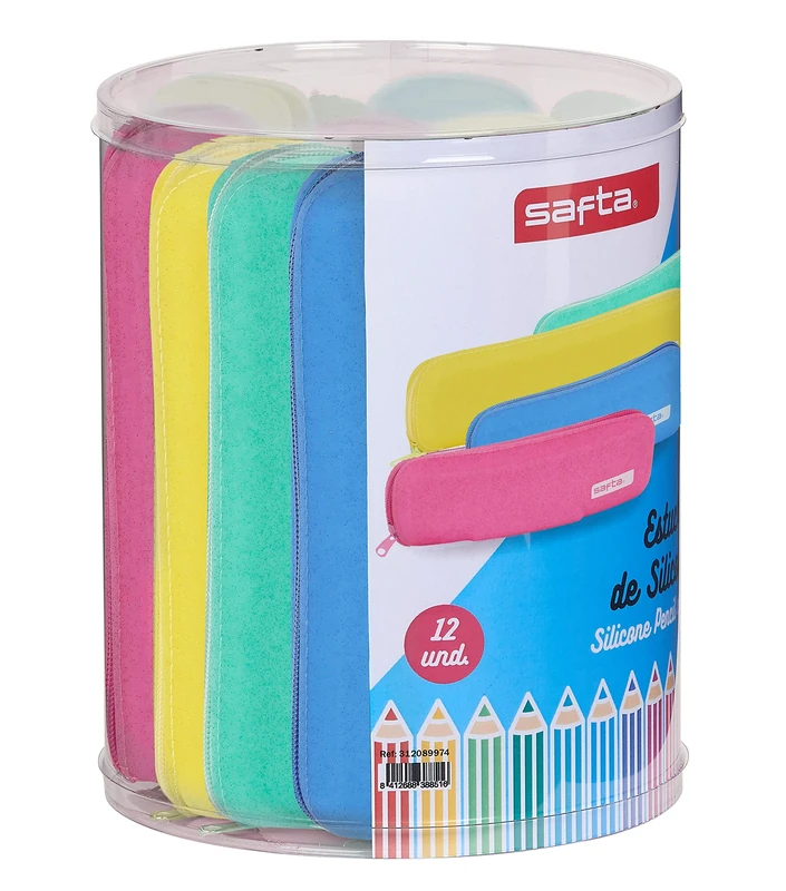 SAFTA Set of 12 Narrow Silicone Pencil Case Assorted, 170 x 210 mm