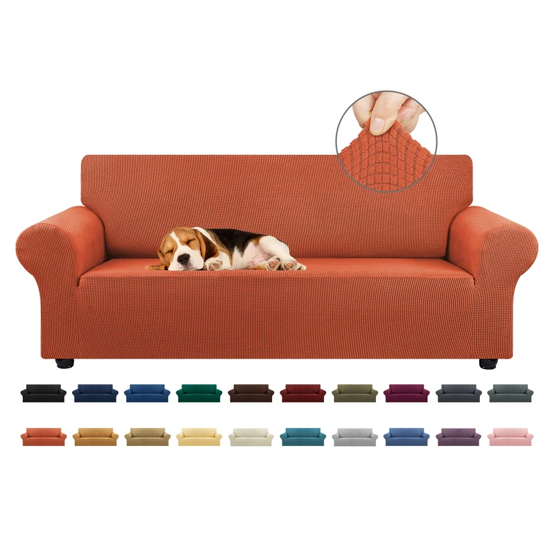 KEKUOU Stretch Sofa Cover Slipcover ，Couch Covers for 3 Cushion Couch Sofa (79"-94") Furniture Protector 3 Seater Sofa with Elastic Bottom for Kids,Dog(Large,Pureed Pumpkin)