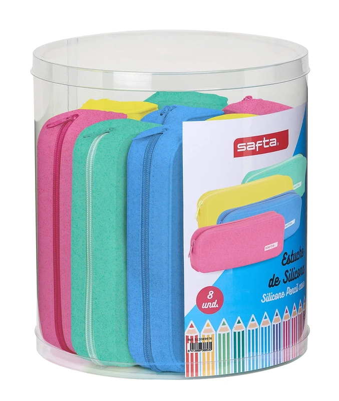 Set of 8 Assorted Square Silicone Pencil Case, 270 x 230 mm