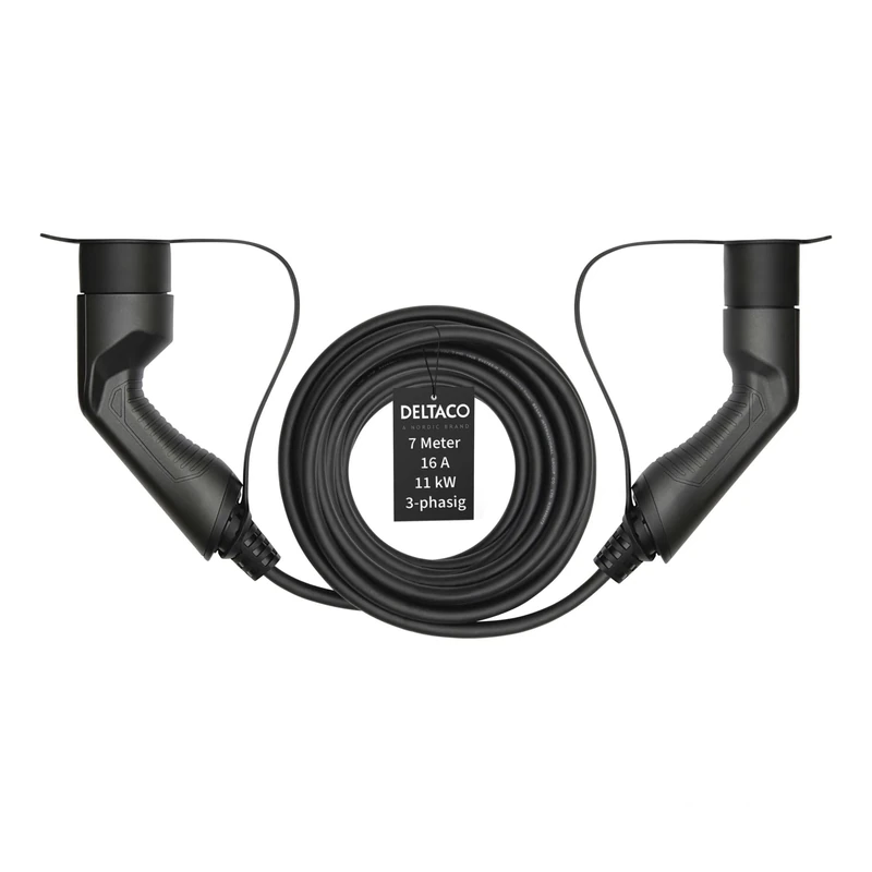 Deltaco Type 2 EV Charging Cable for Electric Cars and Hybrid Vehicles, Electric Car Charger Mennekes Cable, Compatible with ID.3, ID.4, Zoe, E-Tron, Model S/3/X/Y, Leaf, 3-Phase, 16A | 11kW, 7 Metres
