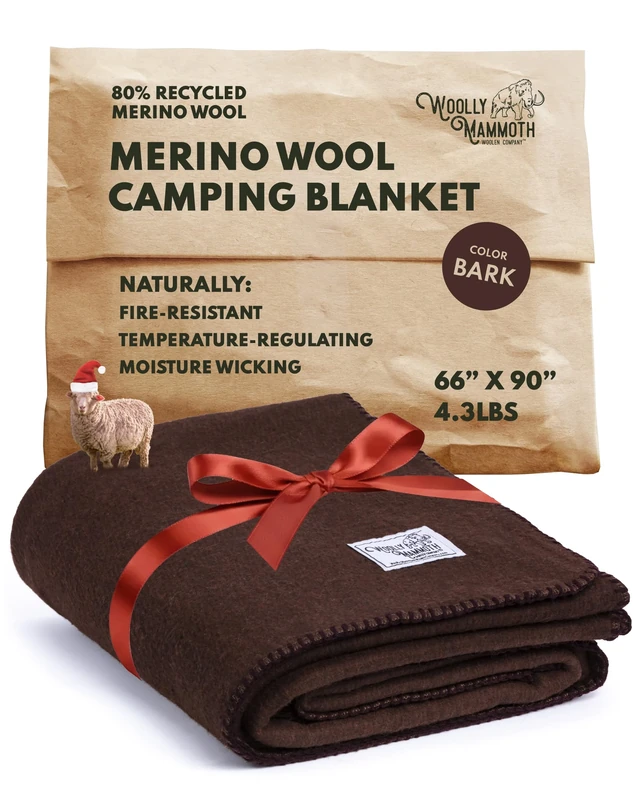 Woolly Mammoth Merino Wool Blanket - Large 66" x 90", 4LBS Camp Blanket | Throw for The Cabin, Cold Weather, Emergency, Dog Camping Gear, Hiking, Survival, Army, Outside, Outdoors – Brown