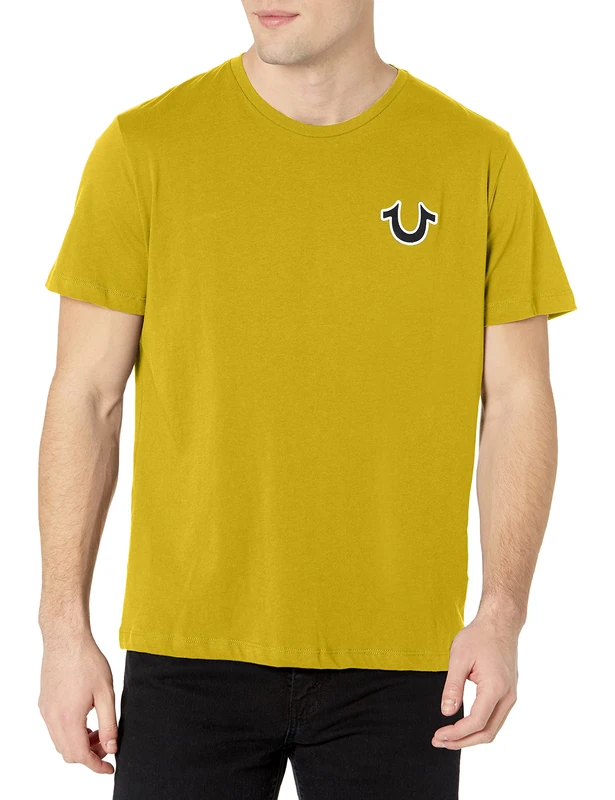 True Religion Men's Buddha Logo Short Sleeve Tee T-Shirt, Mustard Yellow, S