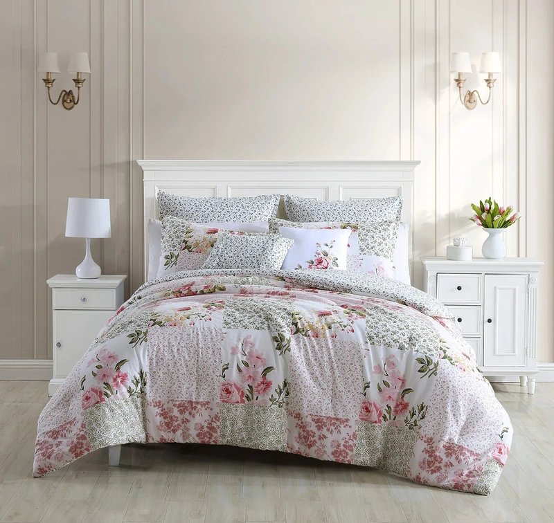 Laura Ashley Home - King Comforter Set, Reversible Cotton Bedding, Includes Matching Shams with Bonus Euro Shams & Throw Pillows (Ailyn Pink, King)