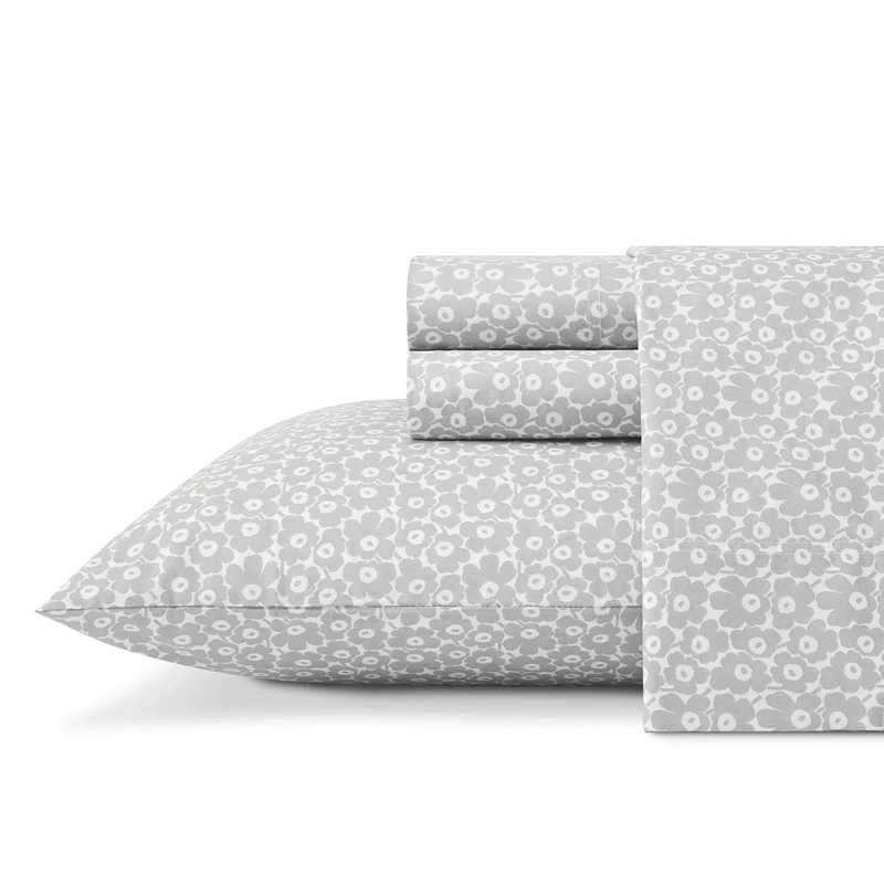 MARIMEKKO - Queen Sheets, Cotton Percale Bedding Set, Crisp & Cool Home Decor (Pikkuninen Unikko Grey, Queen)