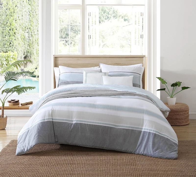 Nautica Home Eastport Collection | Comforter Set - 100% Cotton, Ultra-Soft & Reversible, Wrinkle-Resistant Bedding, Includes 2 Bonus Decorative Pillows, Queen, Blue - Image 1
