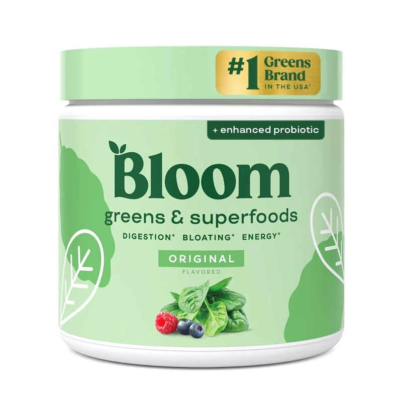Bloom Nutrition Super Greens Powder Original (30 Servings) Blends Probiotics, Digestive Enzymes, Spirulina, and Chlorella to Support Women’s Gut Health, Ease Bloating, and Improve Digestion Naturally