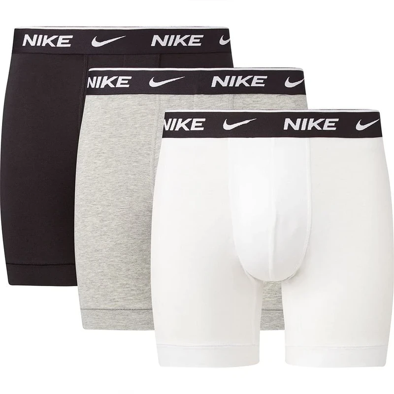 Nike Men's Everyday Cotton Stretch Boxer Briefs 3Pk, White/Grey Heather/Black, M