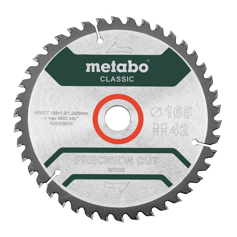 Metabo 628027000 Precision Cut Wood Classic Circular Saw Blade 165 x 20, Z42 WZ 5° / B